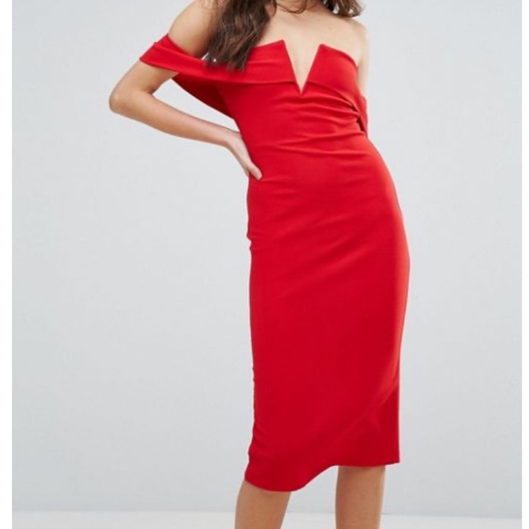 red midi length dress